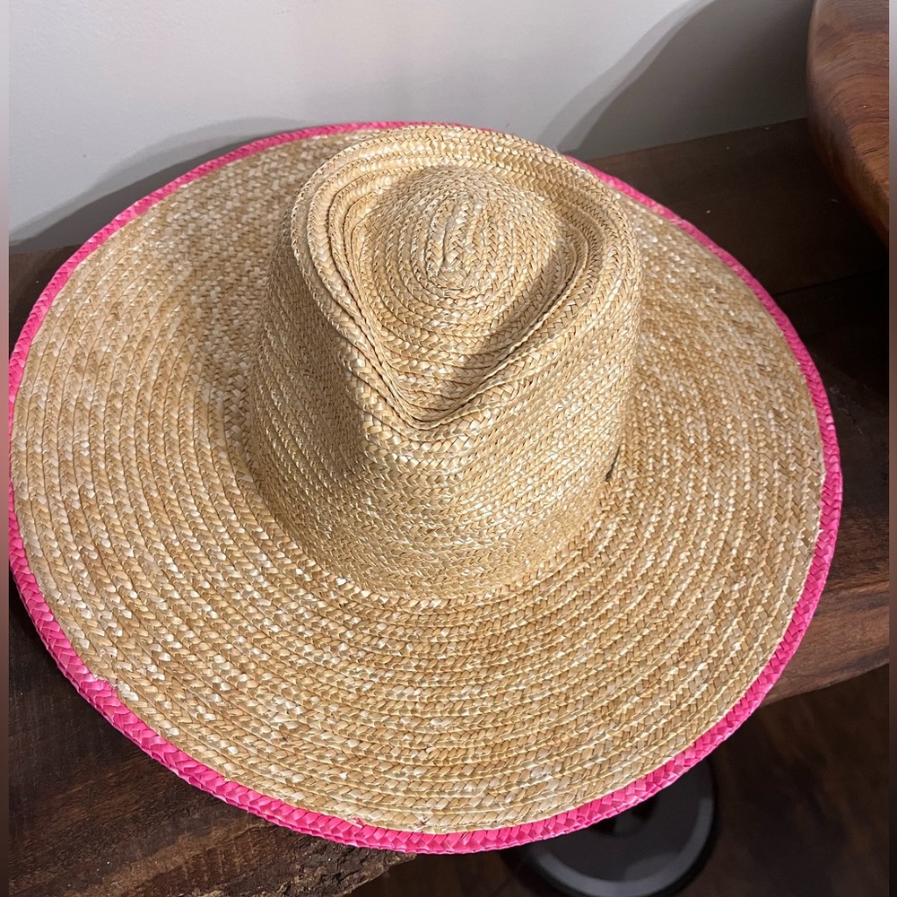 Brixton Joanna Festival Wheat Straw Hat Fedora Hat NEW Honey/Pink